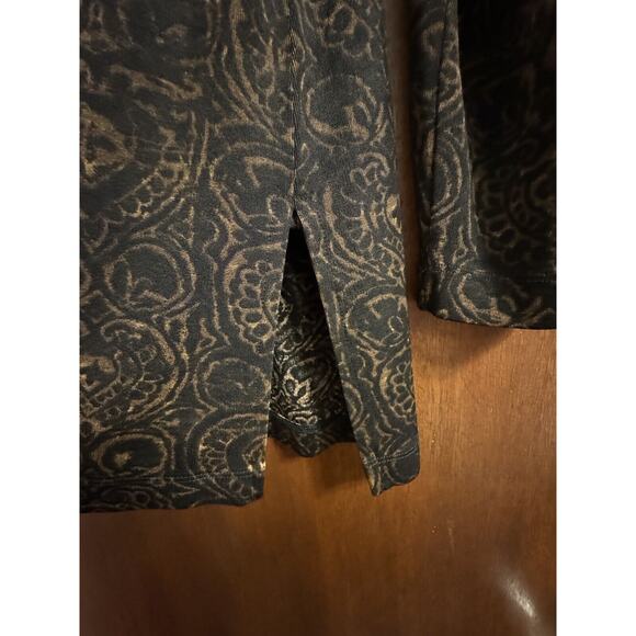 Chicos Travelers Cardigan Tank Set Sz 1 Brown Black Damask Broken Button - Picture 8 of 8